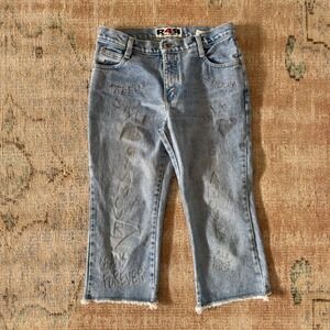 Vintage Rave 4 Real R4R Graphic Jeans Light‎ Wash Raw Hem Made in Canada Size 9